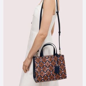 Kate Spade Sam Floral Medium Satchel Pink Blue Leather Shoulder Bag And Pouch